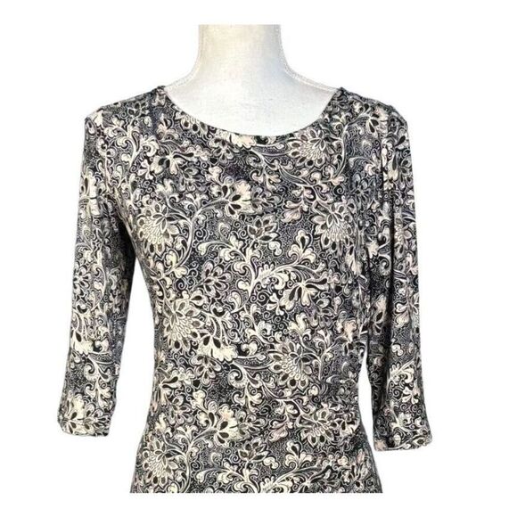 Verse Dress Size Small Black Floral Rouching Cinched Slimming Workwear Classic - Picture 4 of 9